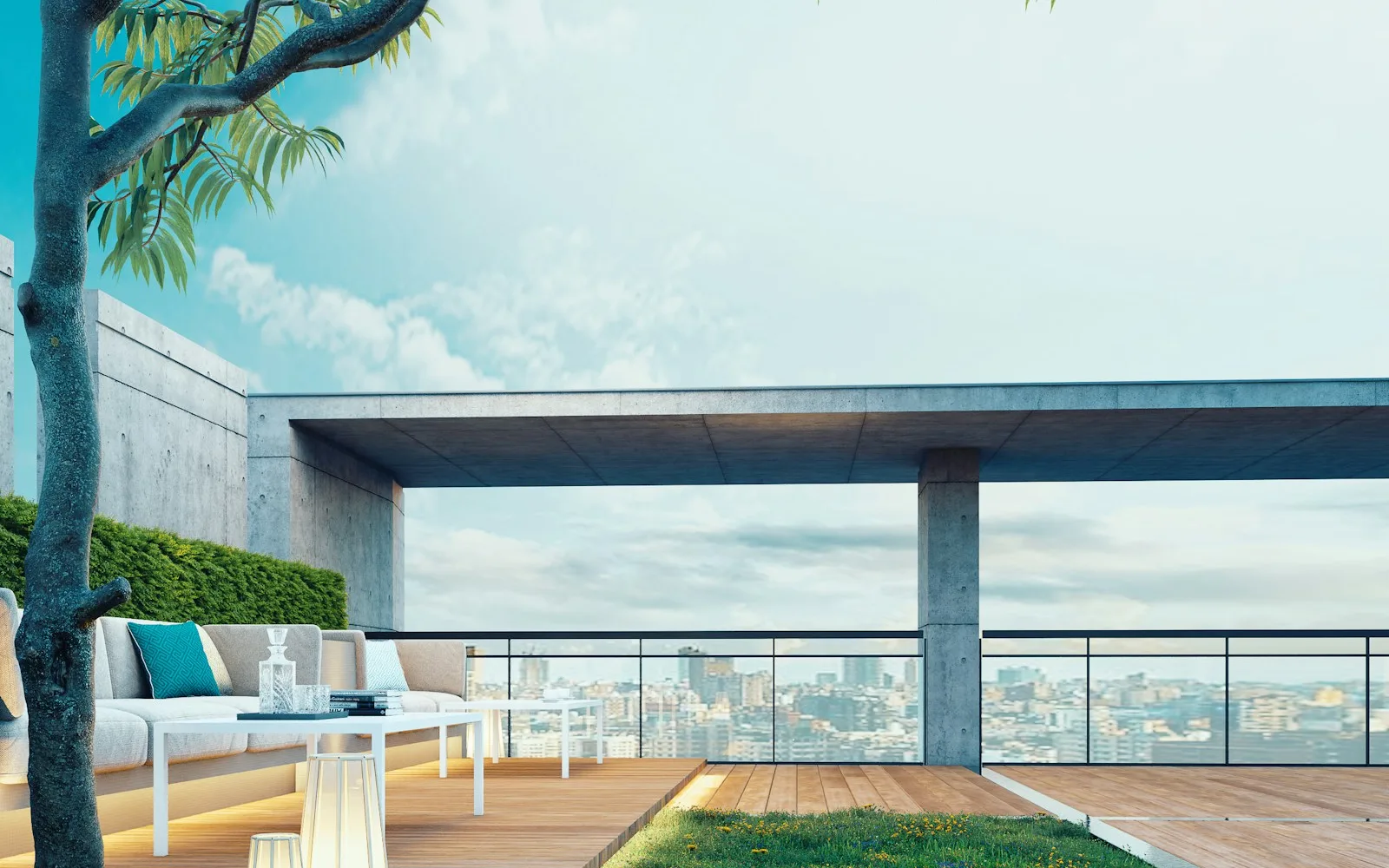 Terrazza praticabile sul tetto di un edificio residenziale.