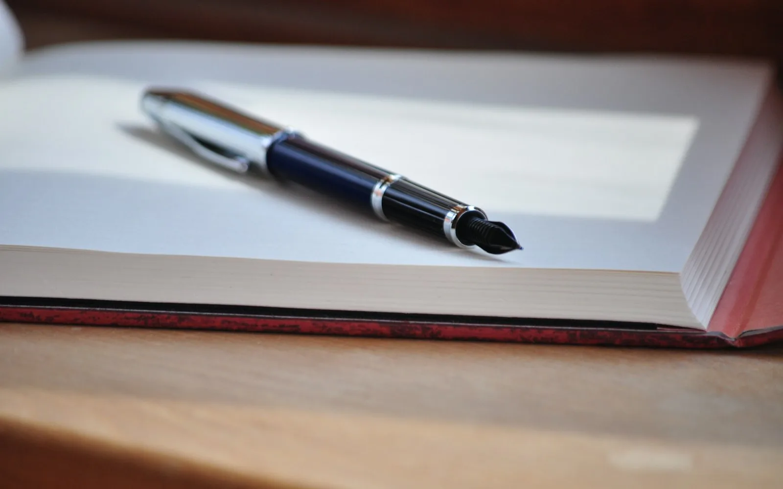 Penna stilografica appoggiata su un registro aperto.
